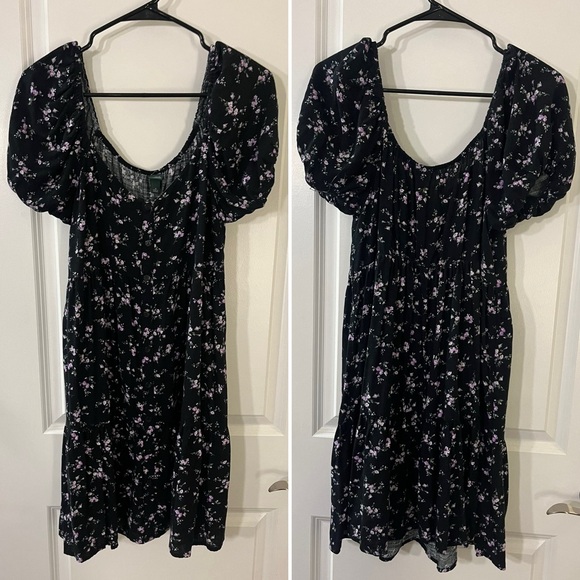 Wild Fable Black Purple Floral Sweetheart Peasant Puff Sleeve Babydoll Dress MED - Picture 10 of 12